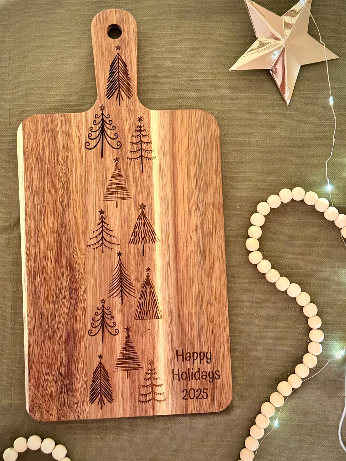Christmas Cutting Board, Wooden Holiday Charcuterie Board, Personalized Host Gift
