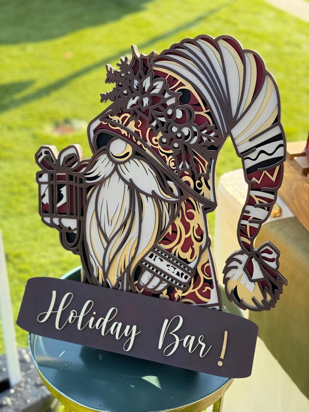 Luxury Layered Santa Christmas Decor – 3D Wooden Santa Sign with Stand, Laser Cut Holiday Table Display