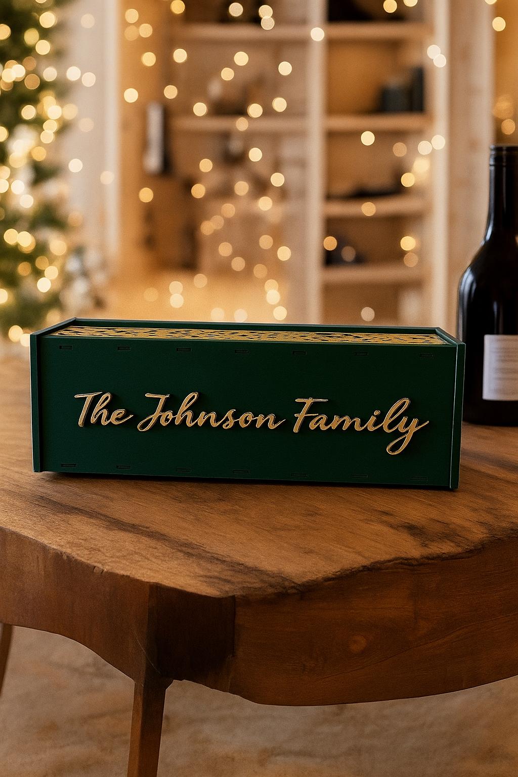 Personalized Laser Cut Wine/Scotch Gift Box • Holiday Hostess Gift
