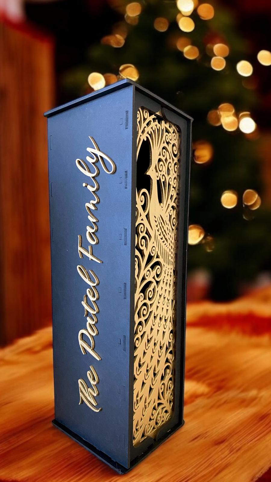 Personalized Laser Cut Wine/Scotch Gift Box • Holiday Hostess Gift