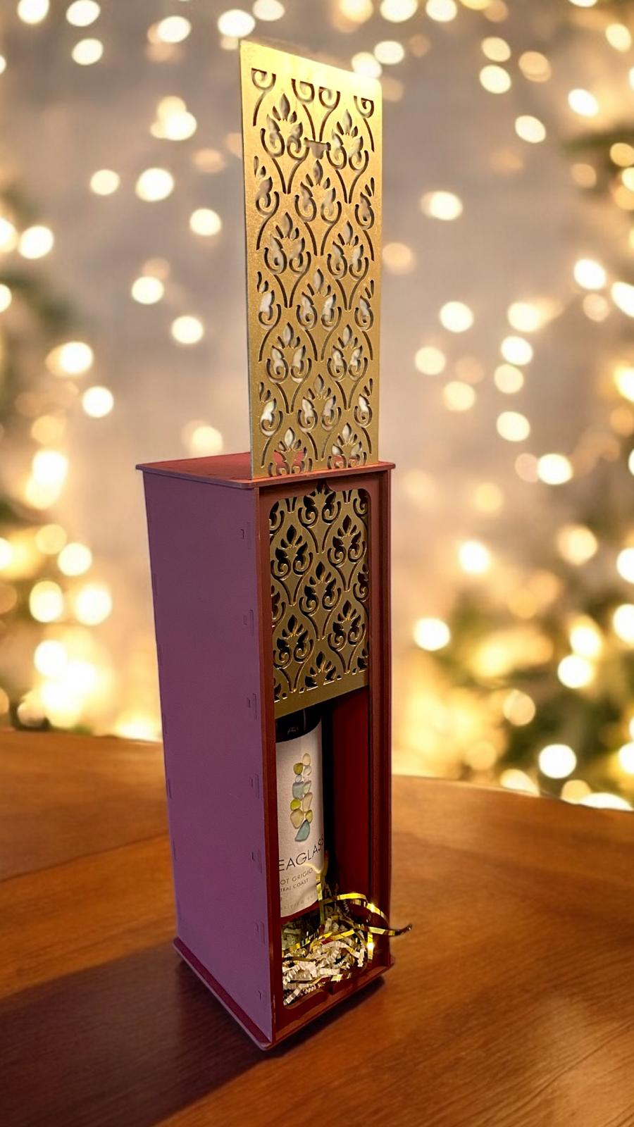 Personalized Laser Cut Wine/Scotch Gift Box • Holiday Hostess Gift