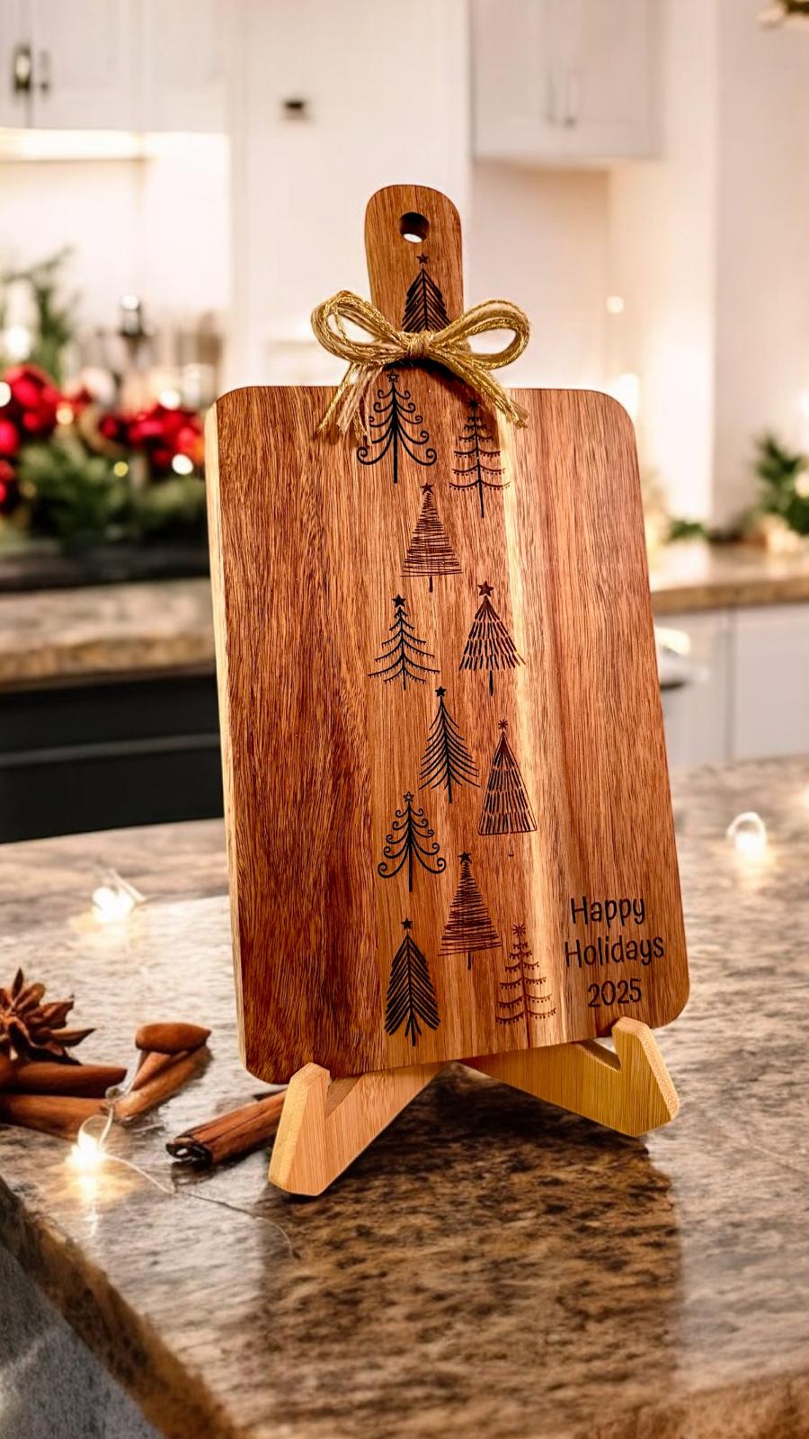 Christmas Cutting Board, Wooden Holiday Charcuterie Board, Personalized Host Gift