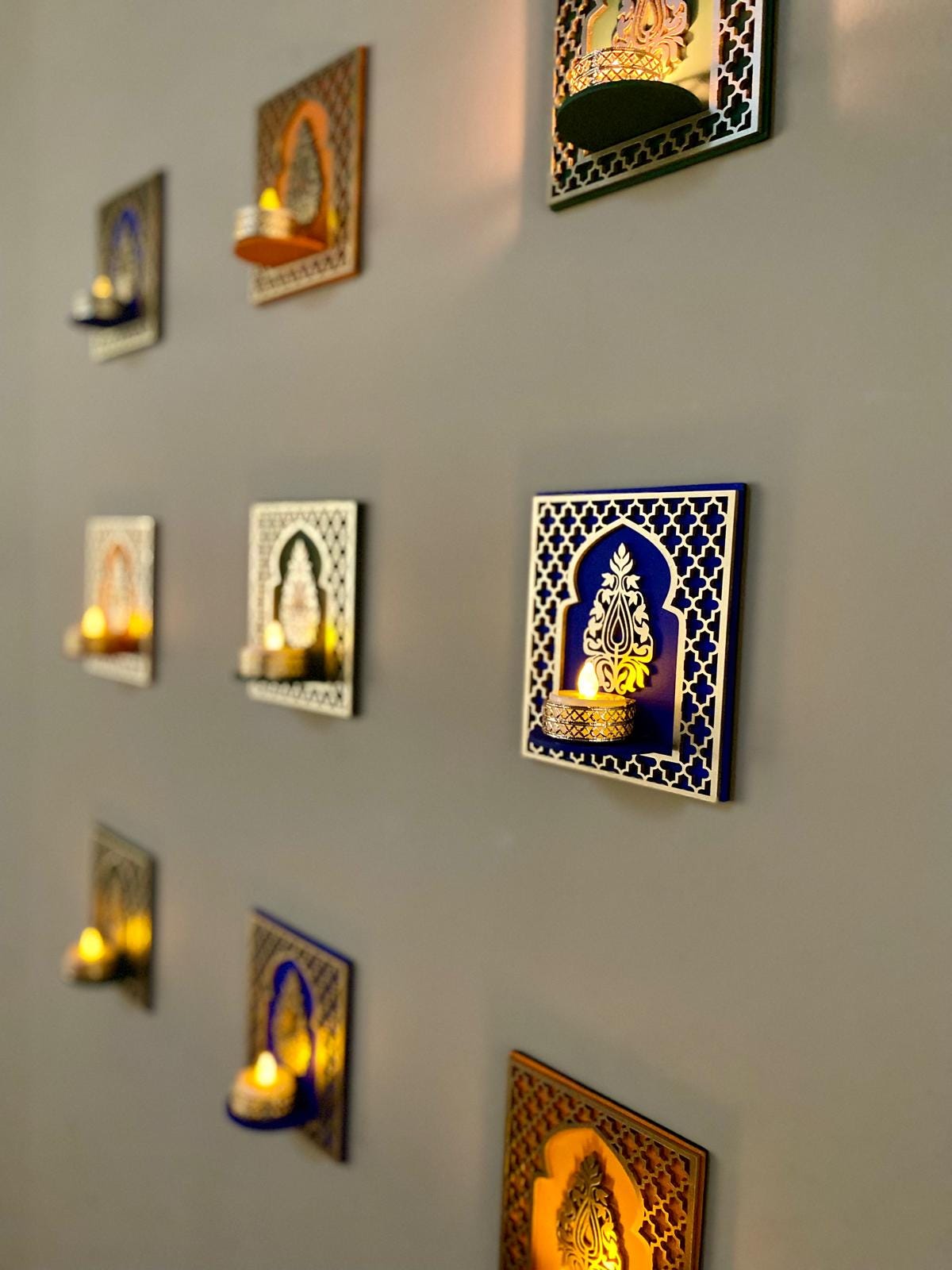 Handcrafted Wooden Jharokha Wall Sconces: Diwali Decor, Metallic Accents