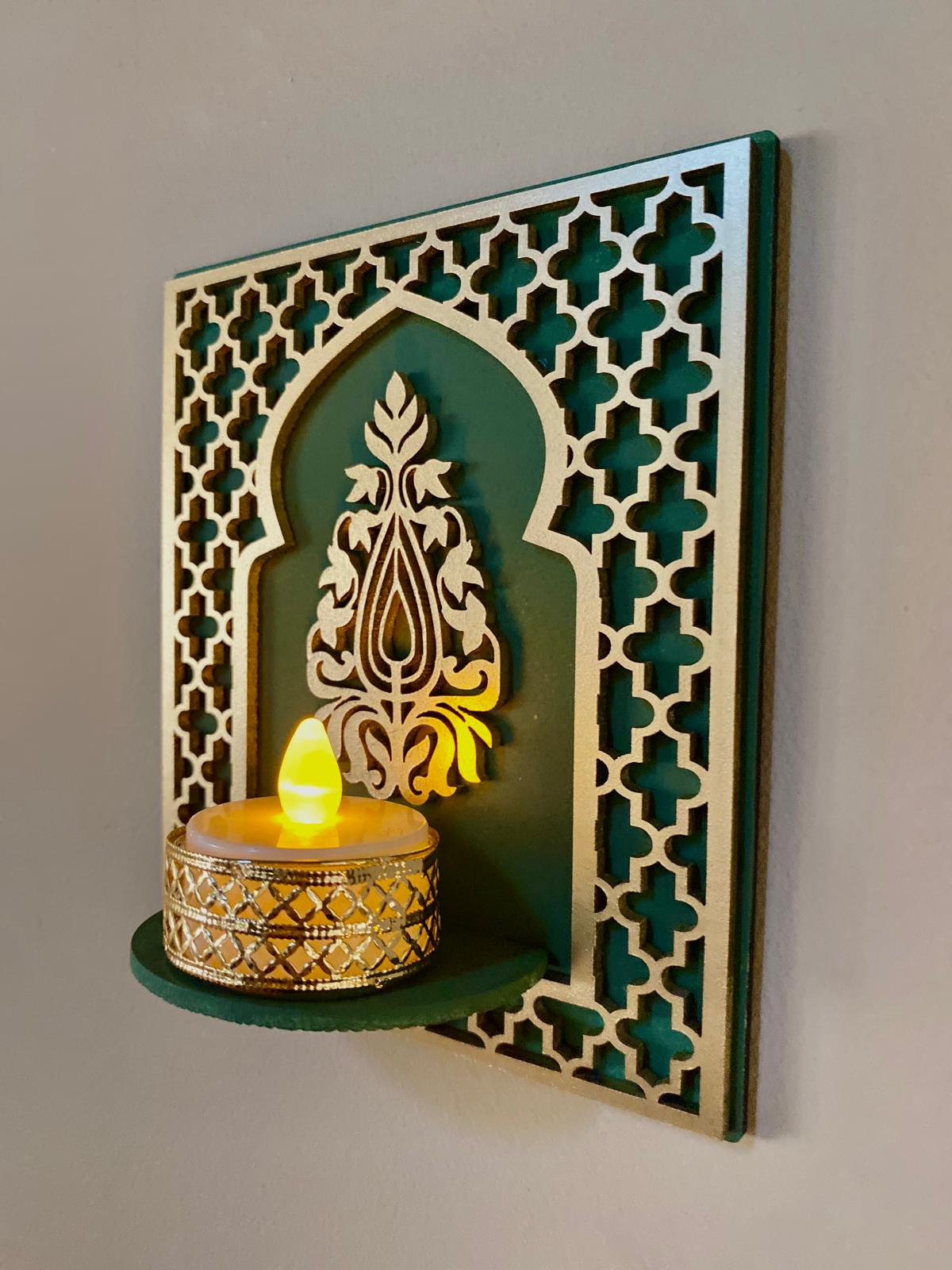 Handcrafted Wooden Jharokha Wall Sconces: Diwali Decor, Metallic Accents
