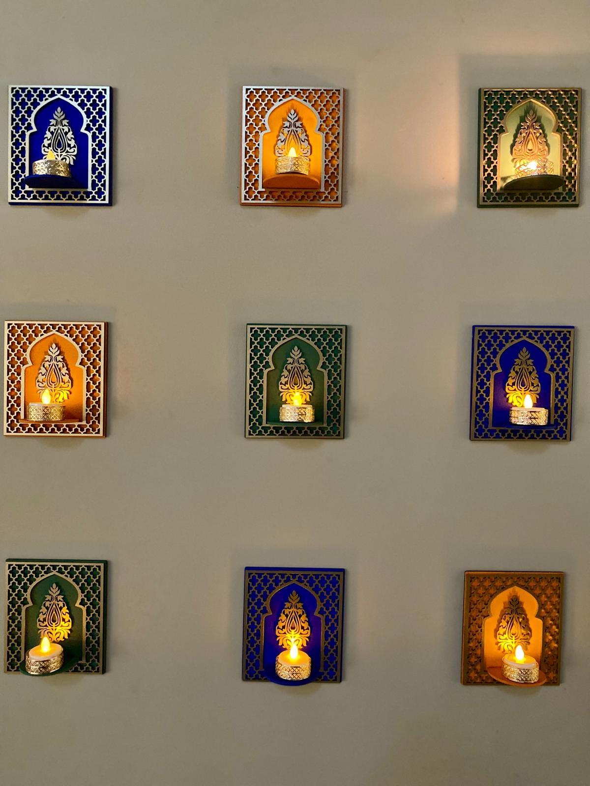 Handcrafted Wooden Jharokha Wall Sconces: Diwali Decor, Metallic Accents
