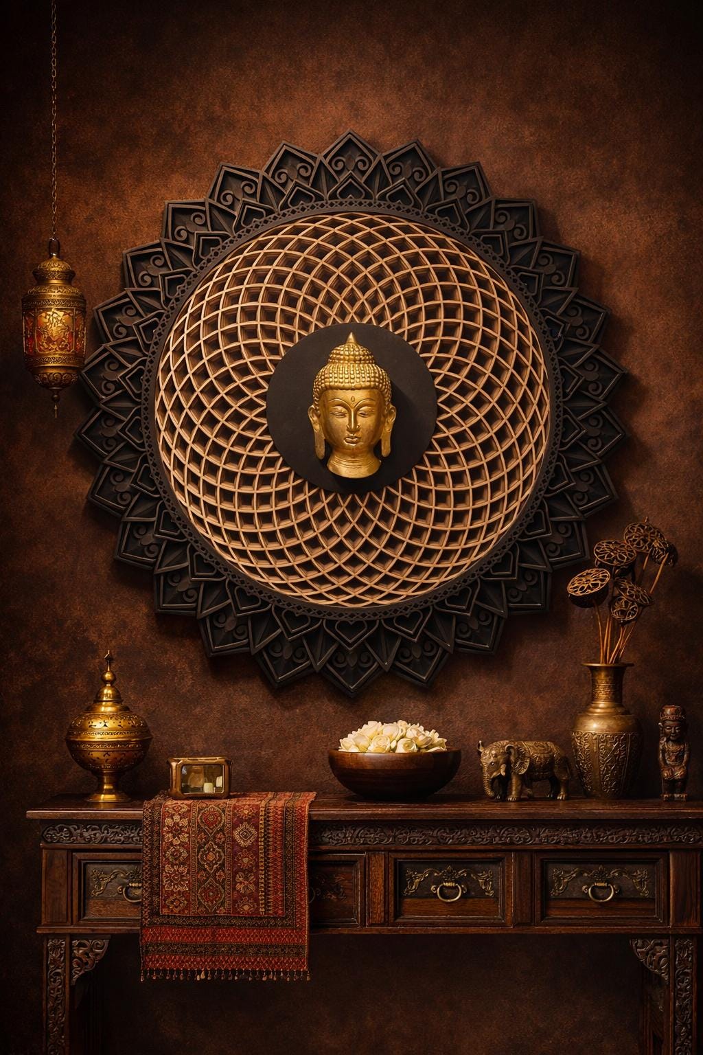 Shades Of Terracotta – SIGNATURE COLLECTION Handcrafted Lotus Mandala Buddha Wall Art | Luxury Wooden Spiritual Decor | Meditation Room Art|