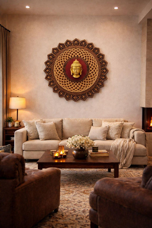 Shades of Terracotta — SIGNATURE HEIRLOOM COLLECTION Handcrafted Lotus Mandala Buddha Wall Art | Luxury Living Room Statement Art