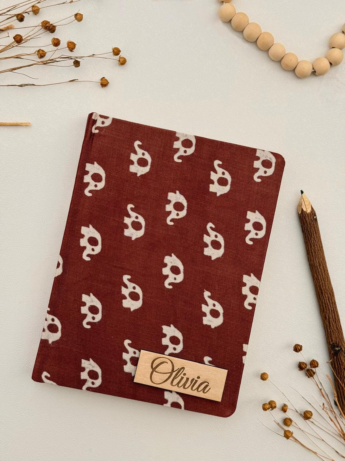 Personalized Fabric Journal with Elephant Motif | Handcrafted Linen Notebook | Mindful Writing & Gifting Journal
